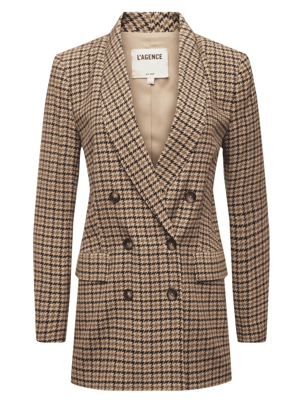 NWOT L’AGENCE Jayda Houndstooth Blazer Jacket - Brown Check - Picture 2 of 5
